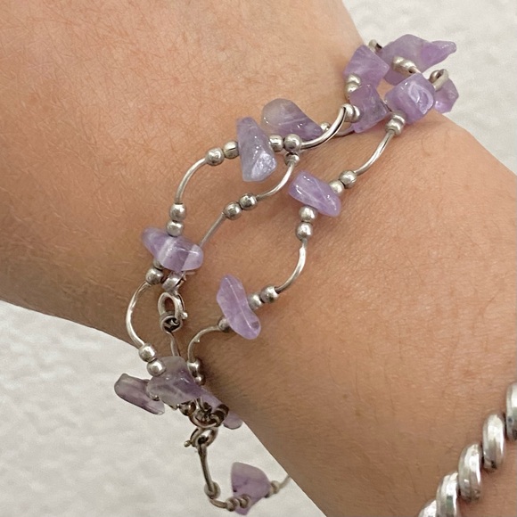 Vintage Handmade Amethyst Nugget 925 Sterling Silver Necklace & Bracelet Set - Picture 6 of 15